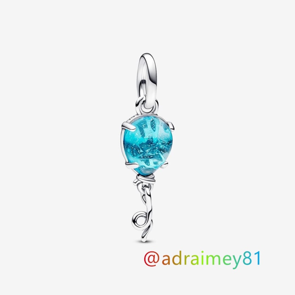 New Pandora Blue Murano Glass Balloon Dangle Charm